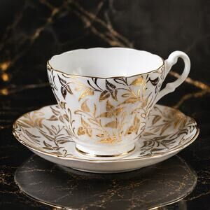 English Castle Bone China Gold Leaf Tea Cup & Saucer Set Staffordshire